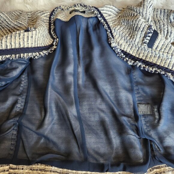 Lafayette 148 Tweed Blazer Women's 12 Metallic Shimmer Navy Blue Silver Career - Picture 6 of 16